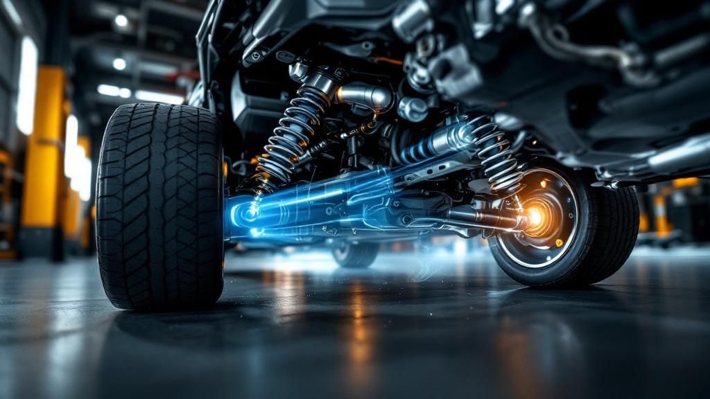 An infographic illustrating the physics of suspension systems, showcasing how they absorb shock and affect vehicle dynamics. An infographic illustrating the physics of suspension systems, showcasing how they absorb shock and affect vehicle dynamics.